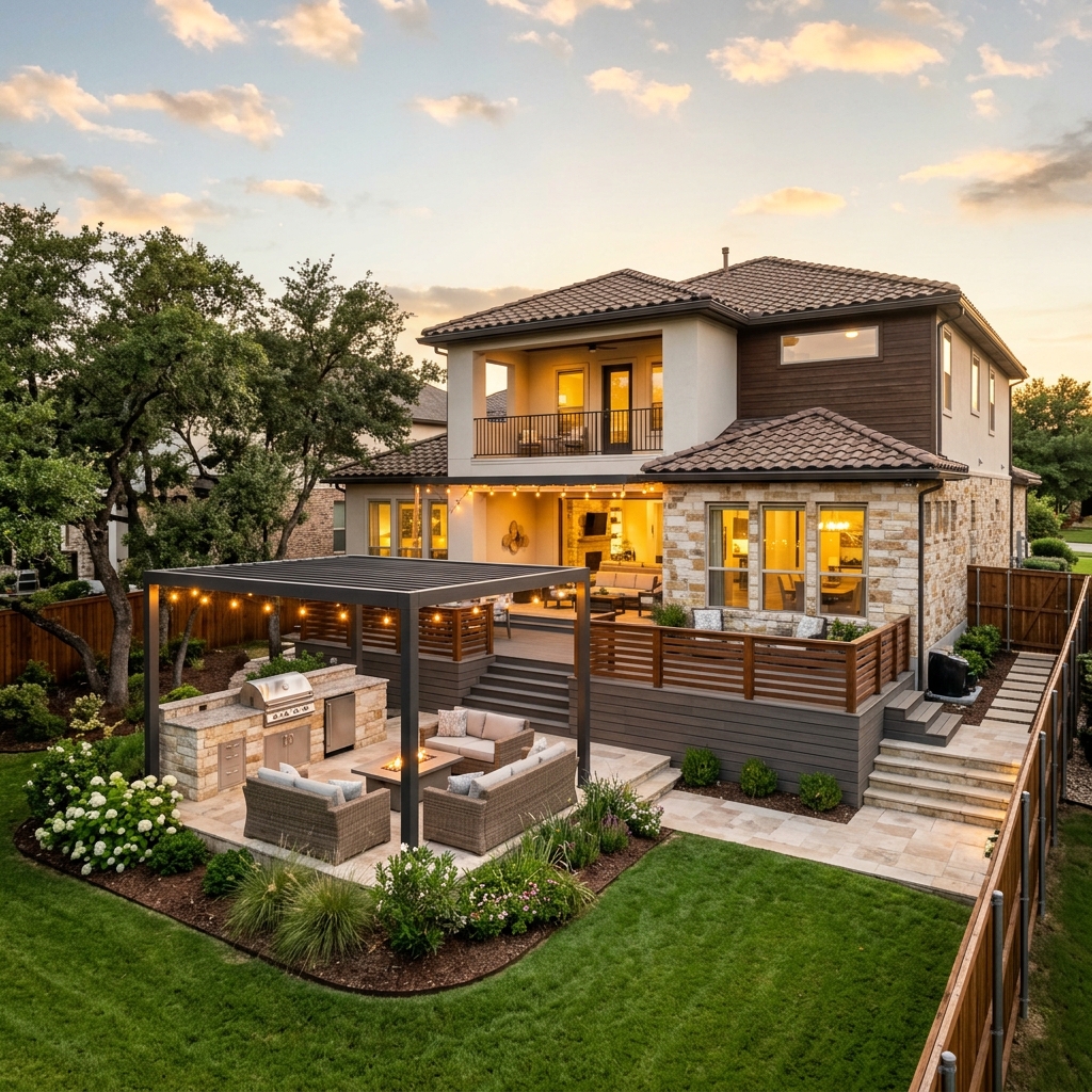 Complete backyard transformation with deck and landscaping
