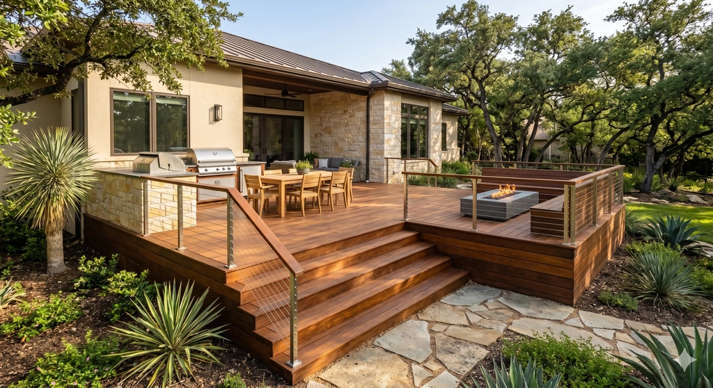 Custom composite deck with railing in Leander TX
